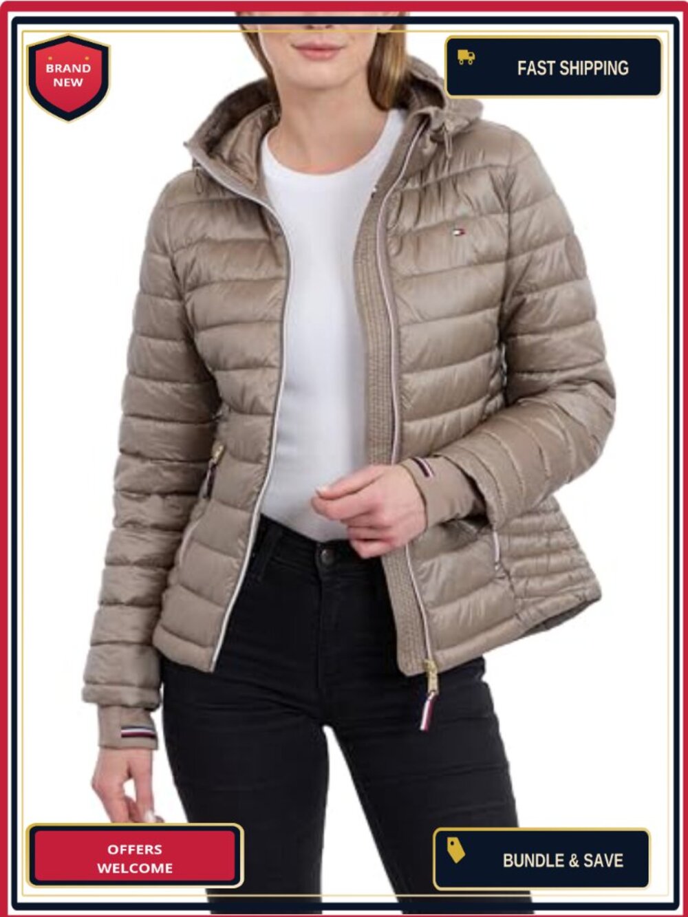 Lightweight Packable Puffer Jacket with Hood & Bag